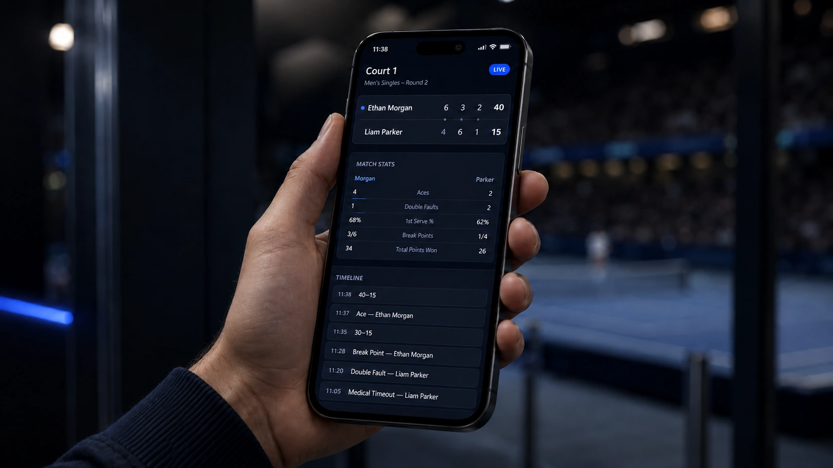 Hosted Coverage screens showing live score, events, statistics and commentary for a contest.