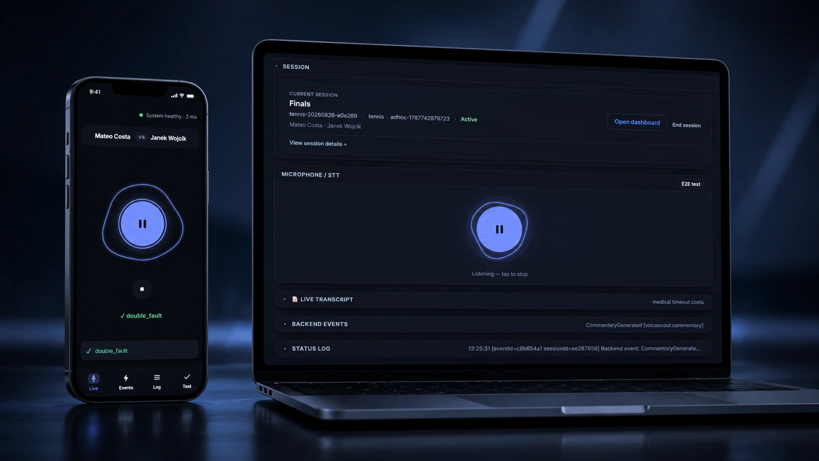 The Hearquence Scout mobile web app next to the advanced desktop view.
